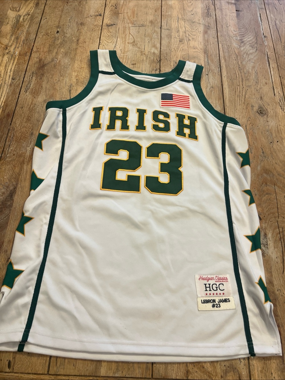 Headgear Classics LeBron James #23 Irish Basketball Jersey White Green Gold